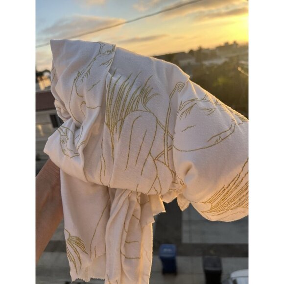 Vintage Y2K Rachel Pally cream gold foil cranes nature grecian strapless dress M - Picture 2 of 12